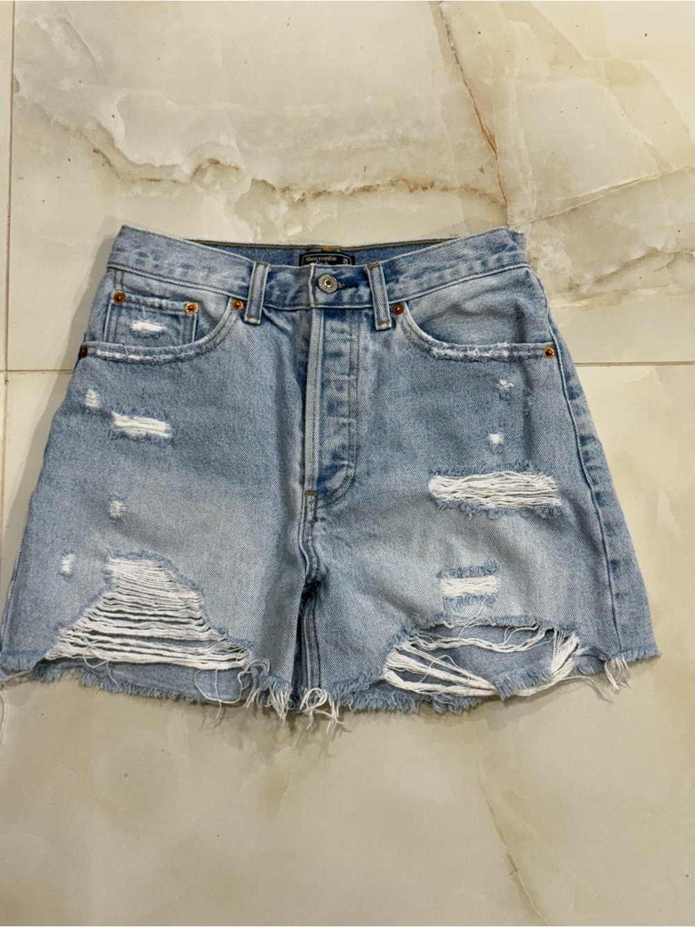 Light Wash Distressed Denim Shorts - Unbranded